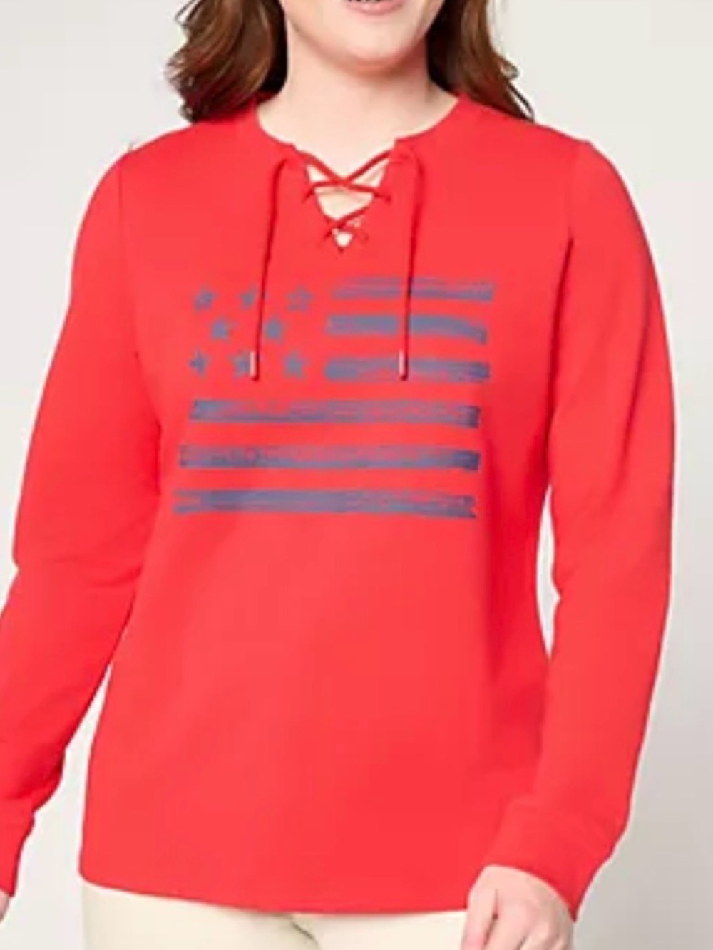 Women's Red Lace-Up Flag Graphic Top Size L